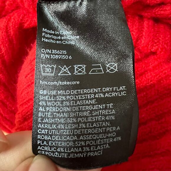 H&M Red Ribbed Turtleneck Sweater Women’s Size L Long Sleeve Knit Pullover - Picture 5 of 7